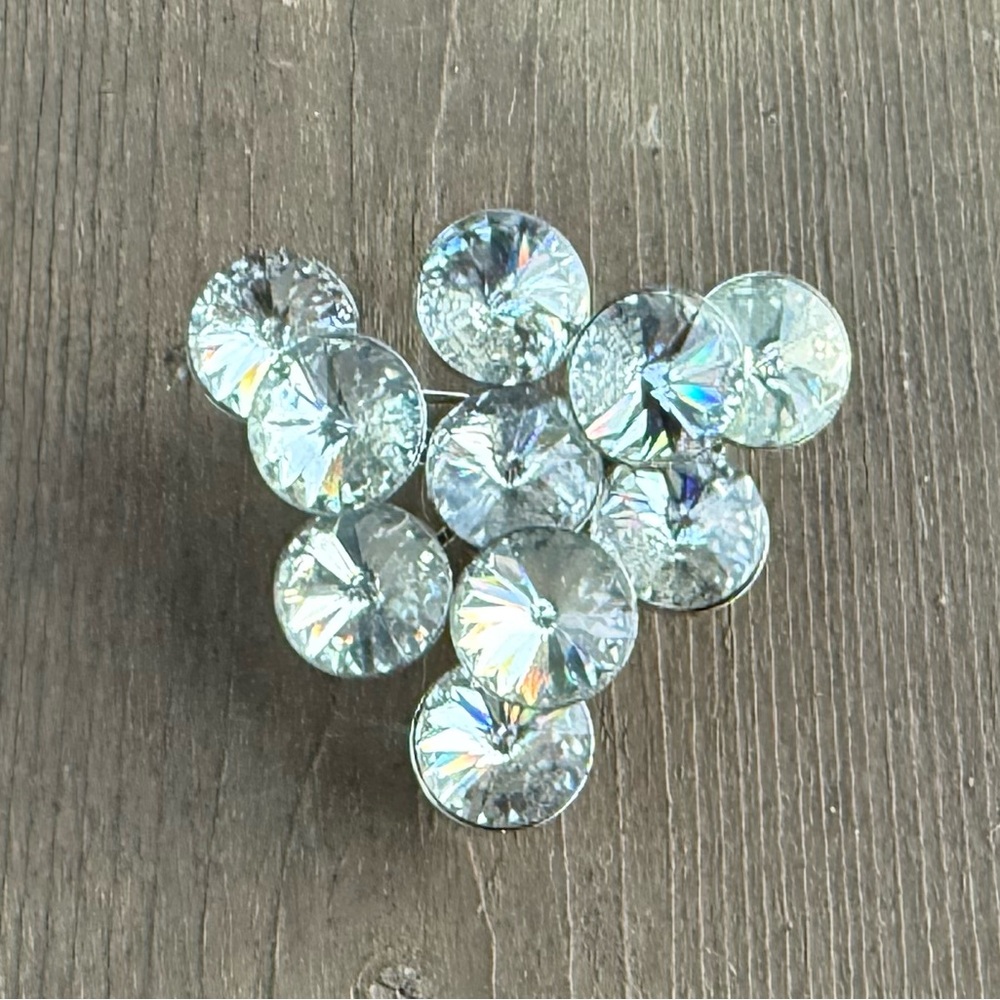 Vintage Silver Tone Large Rhinestone Cluster Brooch Pin